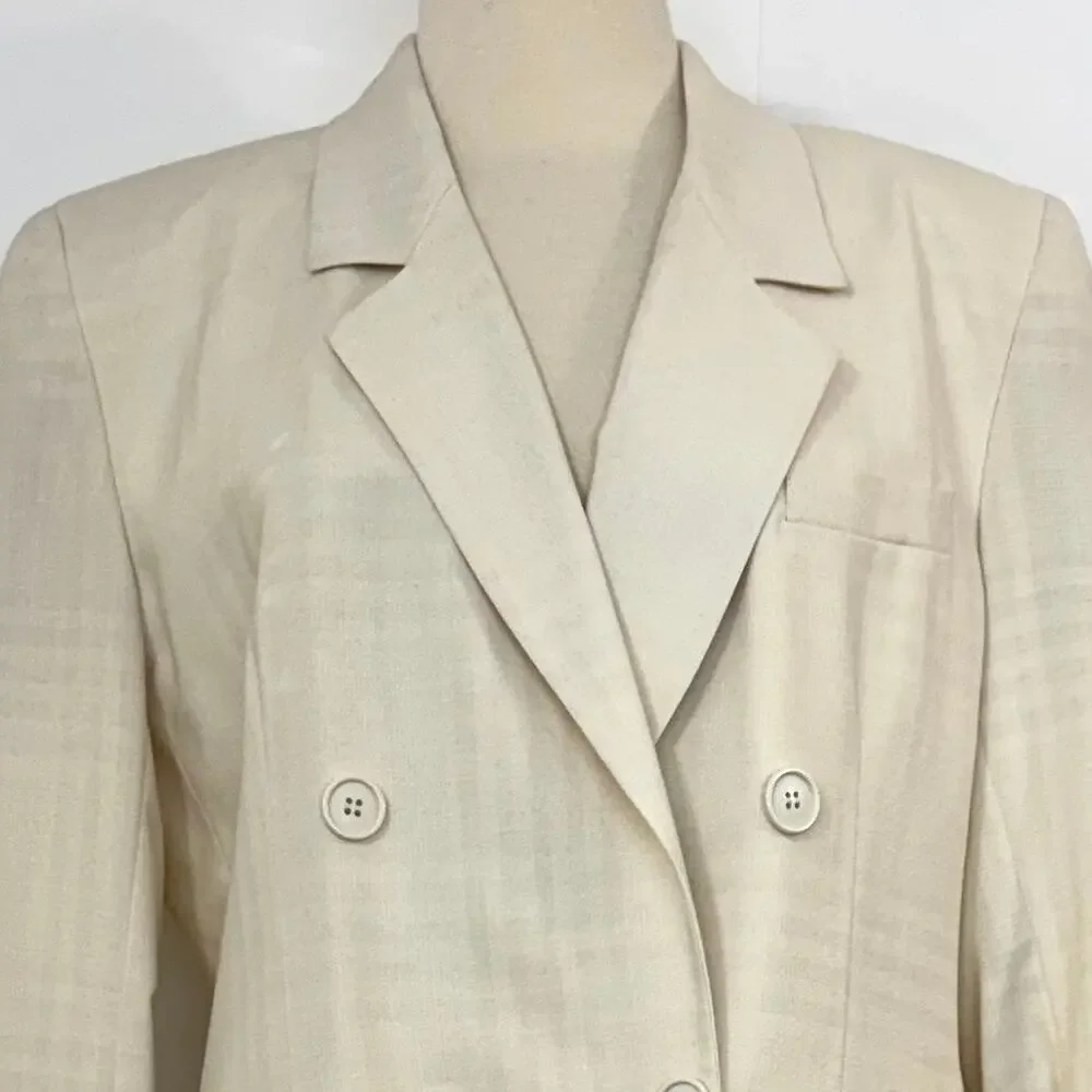 Christian Dior Suit 2pc Double Breasted Blazer and Skirt Cream 12 Vtg w/ Tags